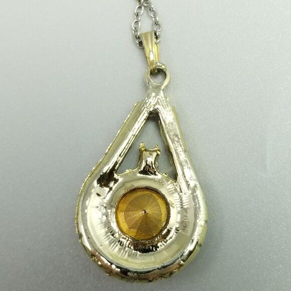 Vintage AB Rainbow Rhinestone Drop Shape Pendant Necklace, Silver Tone Chain - Picture 6 of 9